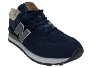 Зимние New Balance 574 темно-синие с серым - фото спереди