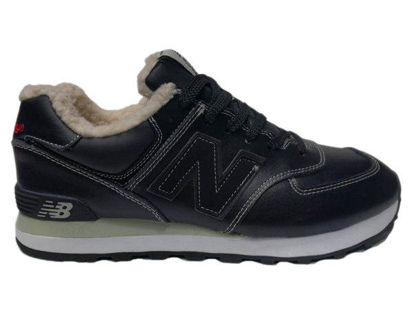 New Balance 574 на меху черные с белым (35-46)