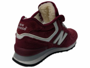 Зимние New Balance 574 Mid Suede бордовые с белым