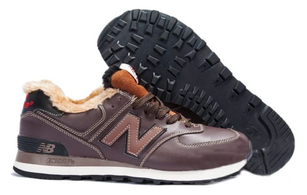 Зимние NEW BALANCE 574 с мехом кожаные светло-коричневые (40-45)