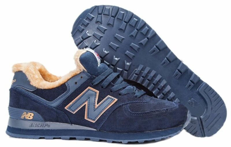 Зимние NEW BALANCE 574 с мехом замша черные с желтым (40-45)