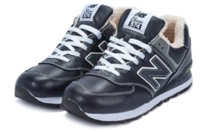 Зимние NEW BALANCE 574 с мехом кожаные темно-синие (40-45)