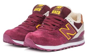 Зимние NEW BALANCE 574 с мехом замша бордовые (35-39)