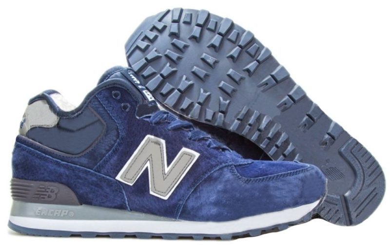 Зимние NEW BALANCE 574 High замша синие с серым (36-40)