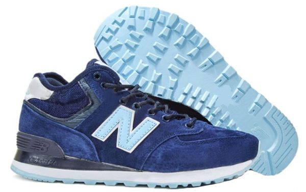 Зимние NEW BALANCE 574 High замша синие с голубым (36-40)