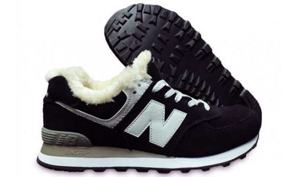 Зимние NEW BALANCE 574 с мехом замша черные с белым (40-45)