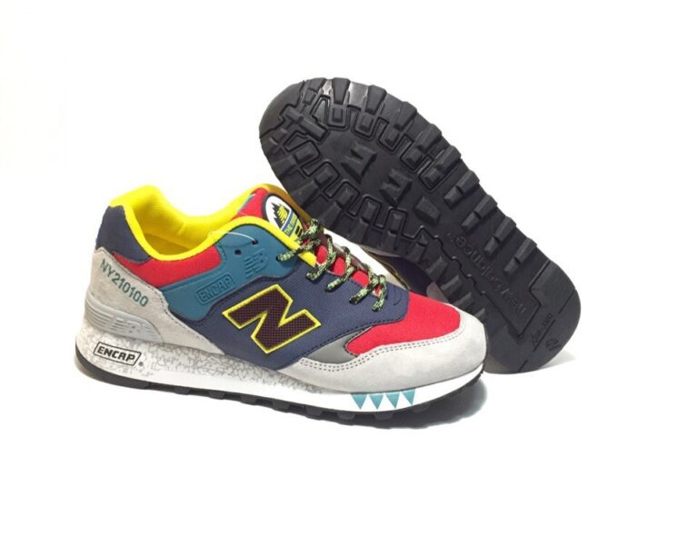 Кроссовки New Balance 577 замша-сетка сине-серые с красным 40-44