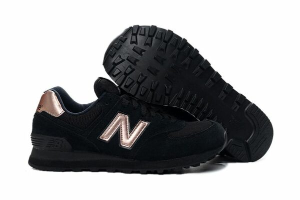 New Balance 574 замша-сетка черные с золотым (35-39)