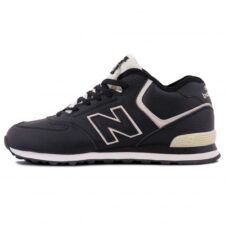 Зимние New Balance 574 Black с мехом черные с белым (40-45)