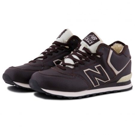 Зимние New Balance 574 Brown с мехом коричневые кожаные мужские (40-45)