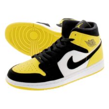 Nike Air Jordan 1 Mid Se Yellow Toe черно-белые с желтым (35-39)