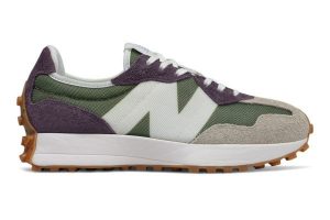 New Balance 327 зелено-серые с фиолетовым замшевые мужские-женские (35-44)