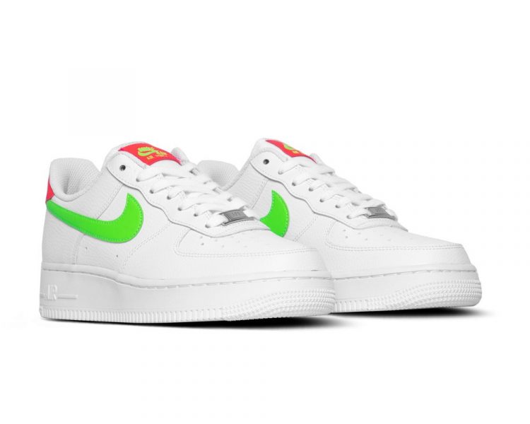 Nike Air Force 1 ’07 Laser Crimson Green Strike белые с зеленым кожаные женские (35-39)